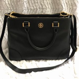 Tory Burch Black Leather Robinson Double ZIP tote
